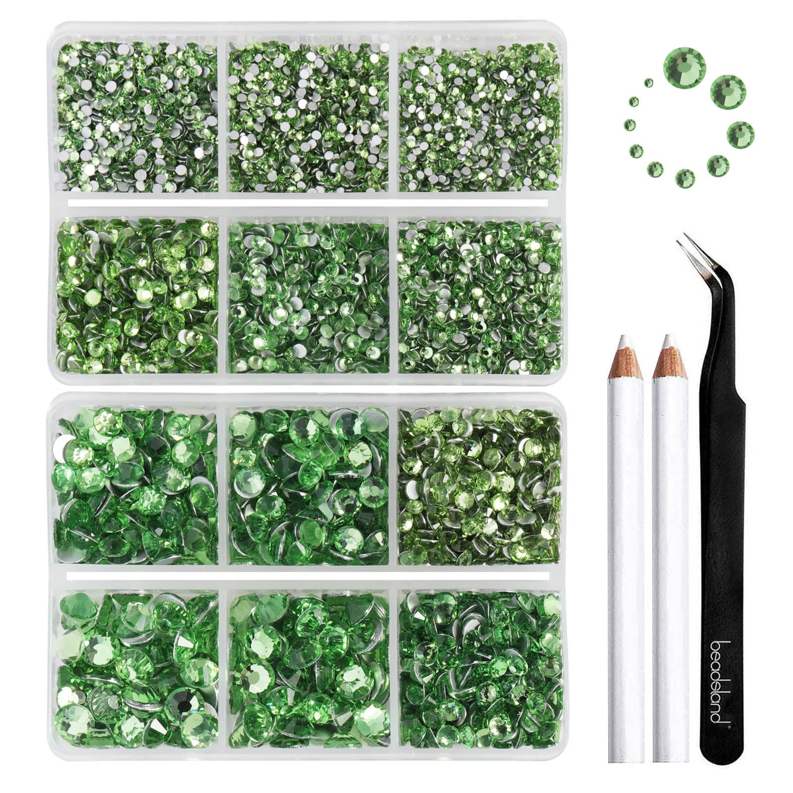 Beadsland Flatback Rhinestones, Peridot, 8300pcs Mixed 10 Sizes