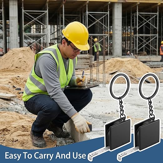 2 Cintas Métricas Mini Llavero 1.2m/4ft Retráctiles Metálicas Cuadradas Negras miniatura 4