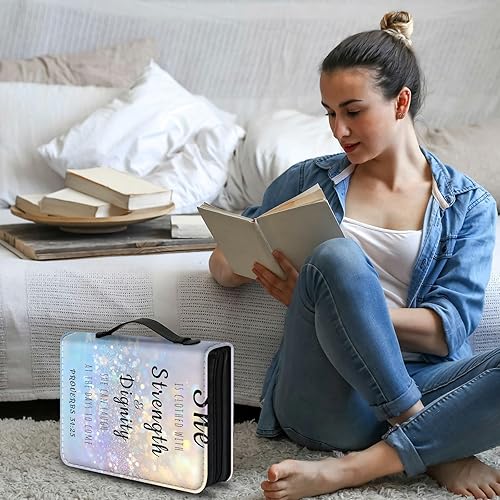 Miniatura 7 de Fundas para la Biblia para mujer, funda de piel sintética con bolsillos y cremallera, funda de transporte de Biblia de tamaño grande para libros de