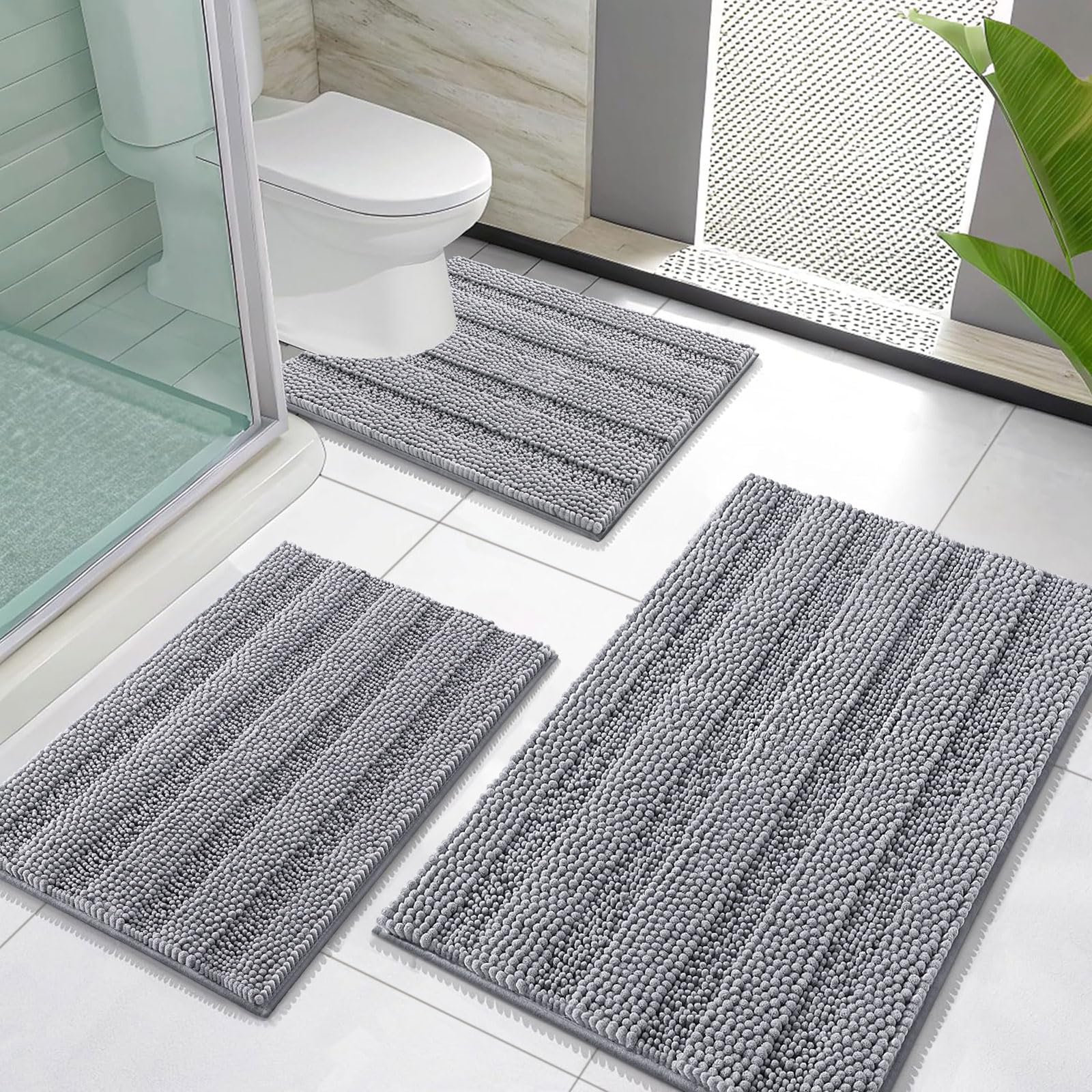 OLANLY Dickes Chenille-Badezimmerteppich-Set, 3-teilig, 76,2 x 50,8 cm + 61