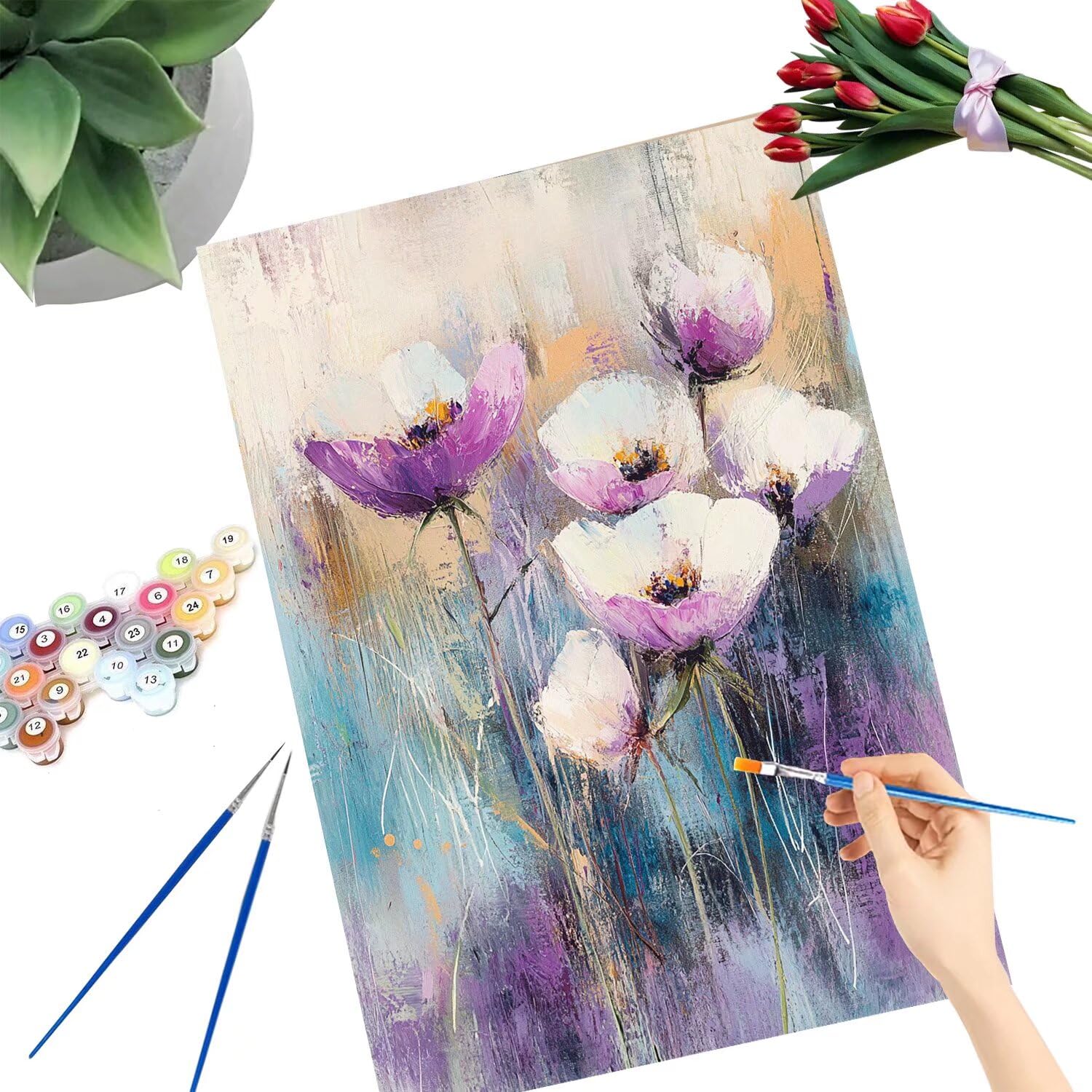 Pintar por Numeros Adultos pintar por numeros niños manualidades niños 10 años, DIY Pintar por Números de Pincel y Pintura acrílica Decoraciones para el Hogar Manualidades, sin Marco 60x80cm C-112