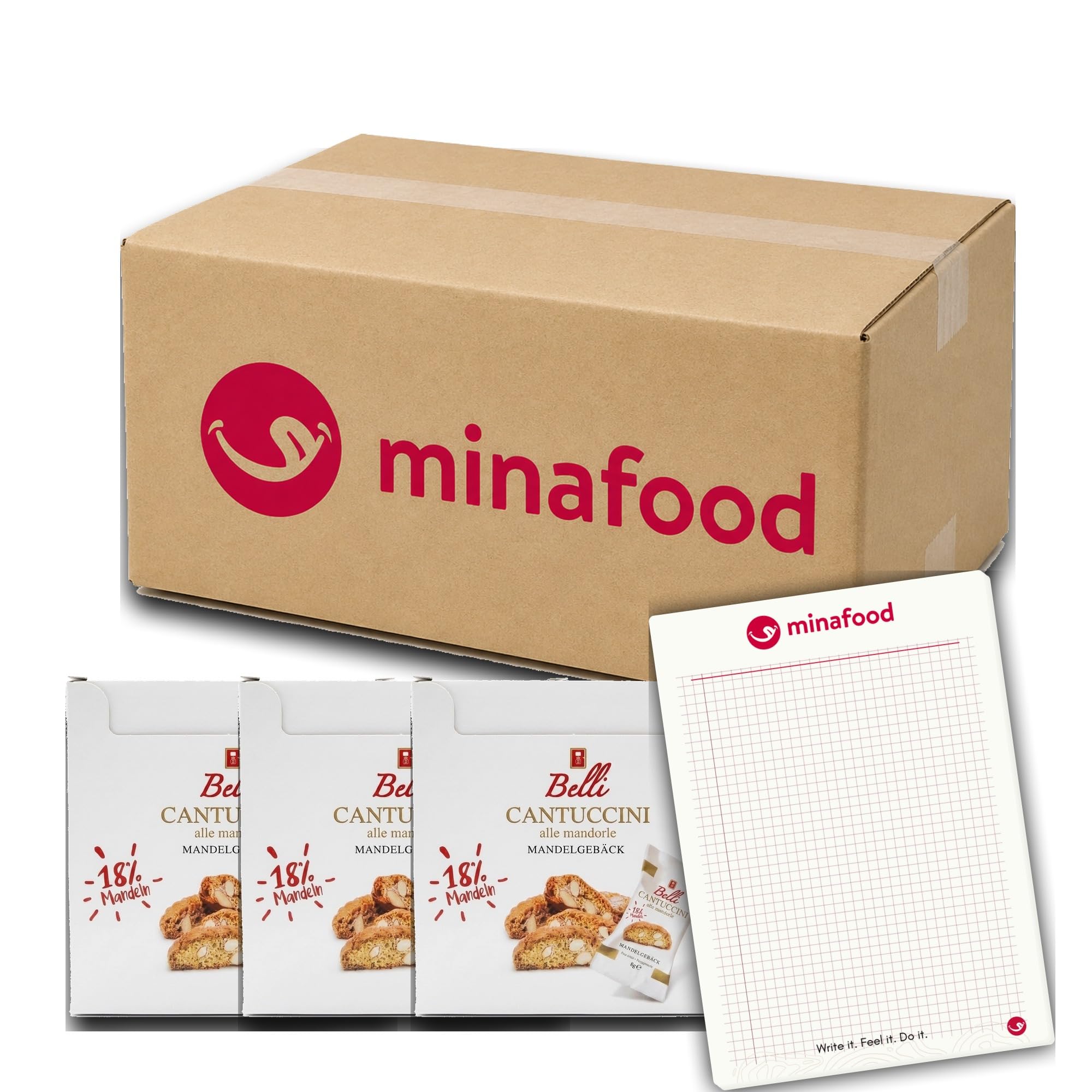 minafood Bundle für Cantuccini alle Mandorle 3er Set 8g + Notizblock