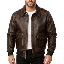 LP-FACON Mens A2 Flight Jacket Aviator Pilot Air Force Distressed Brown Bomber Leather Outerwear