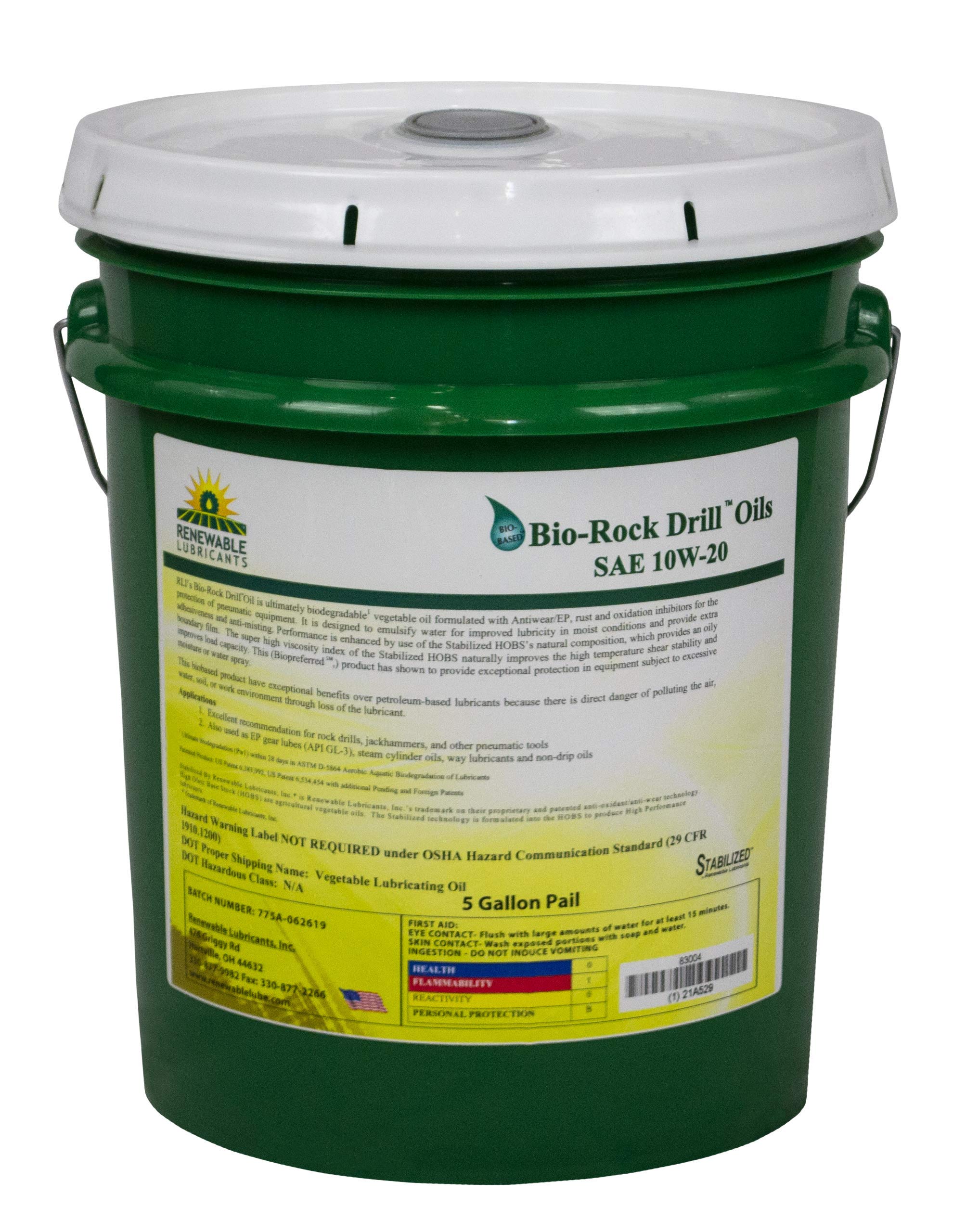 Renewable Lubricants Bio-Rock SAE 10W20 Drill Oil, 5 Gallon Pail