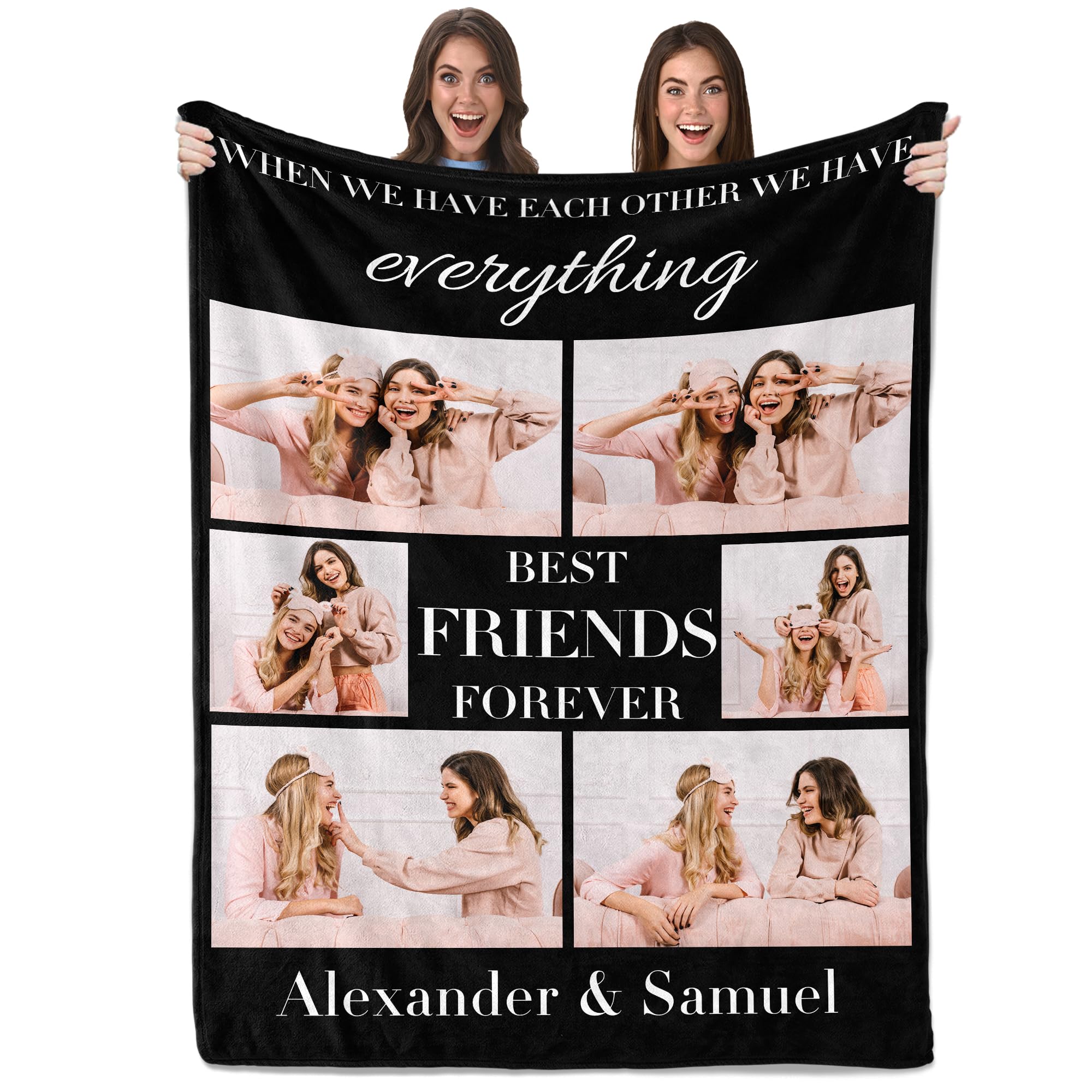 Ecautly Personalized Best Friend Blanket Gifts, Best Friend Birthday Gifts for Women, Personalized Gifts for Best Friends, Custom Blanket with Photos,