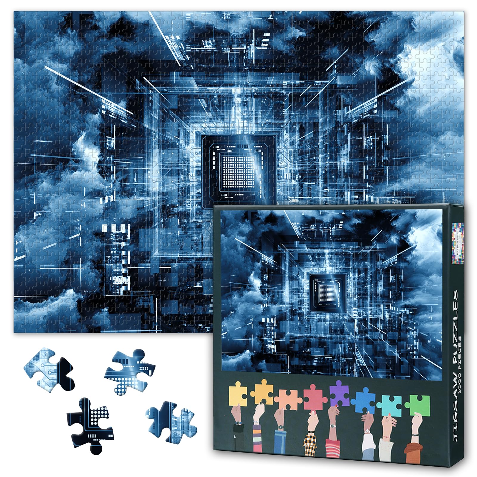 1000 Piece Jigsaw Puzzle for Adults Computer Chip Electronic PC CPU Concept Tech Art Complex Circuit Board Design 27.5 x 19.7 Inches