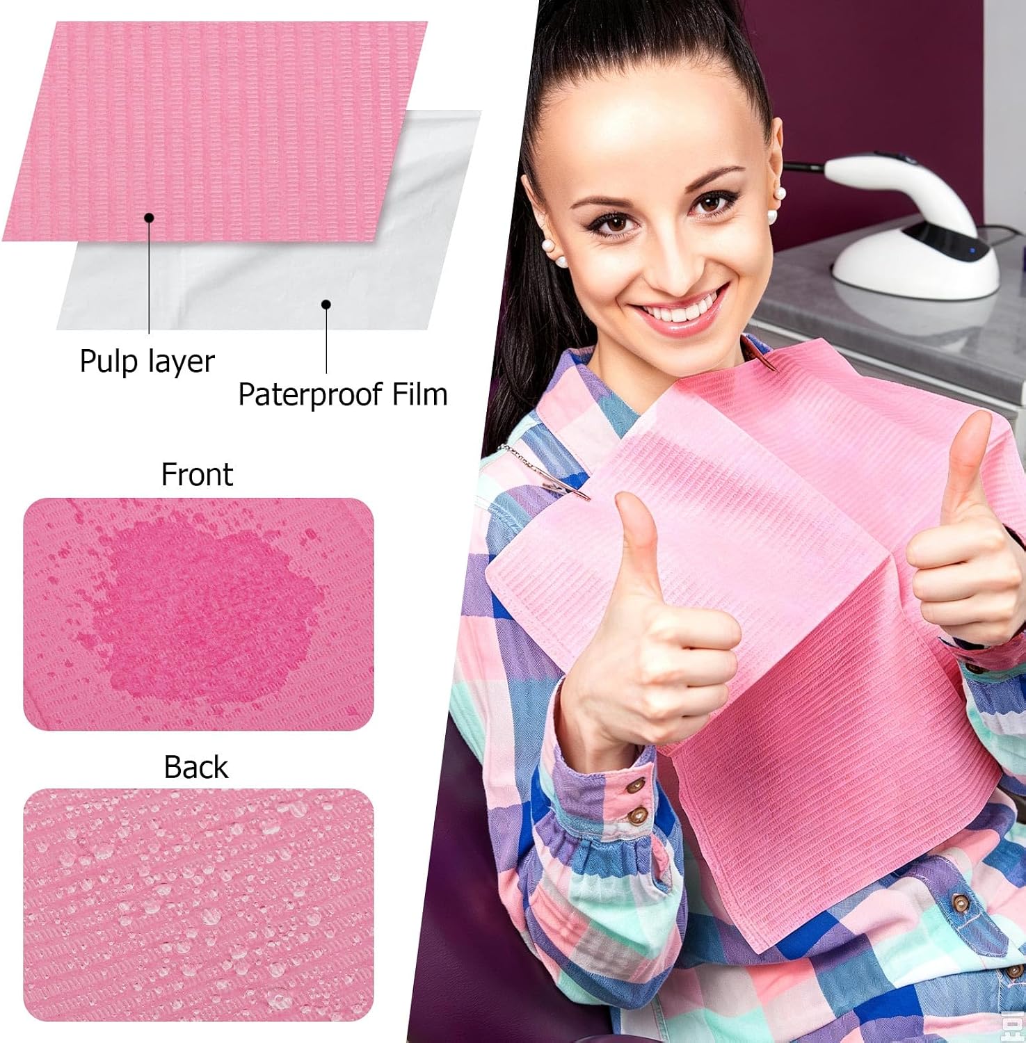 LoveBB 125 PCS Dental Bibs Disposable 13"x18" Pink Dentist Bib Sheet