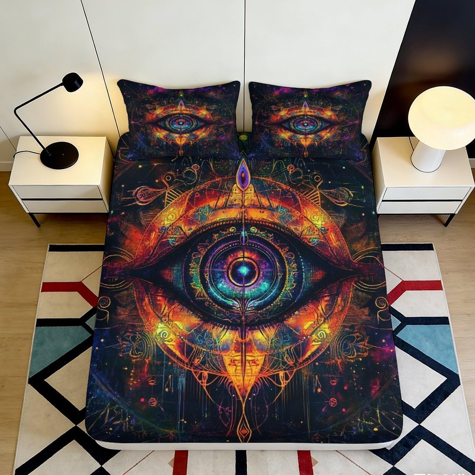 Jqzkxnhpbr Style-6 3D Printed Psychedelic Eye Fitted Sheet Microfiber Artistic Mattress Cover Anti-Slip Easy Care Bedroom Dorm Decor 90X200x25cm