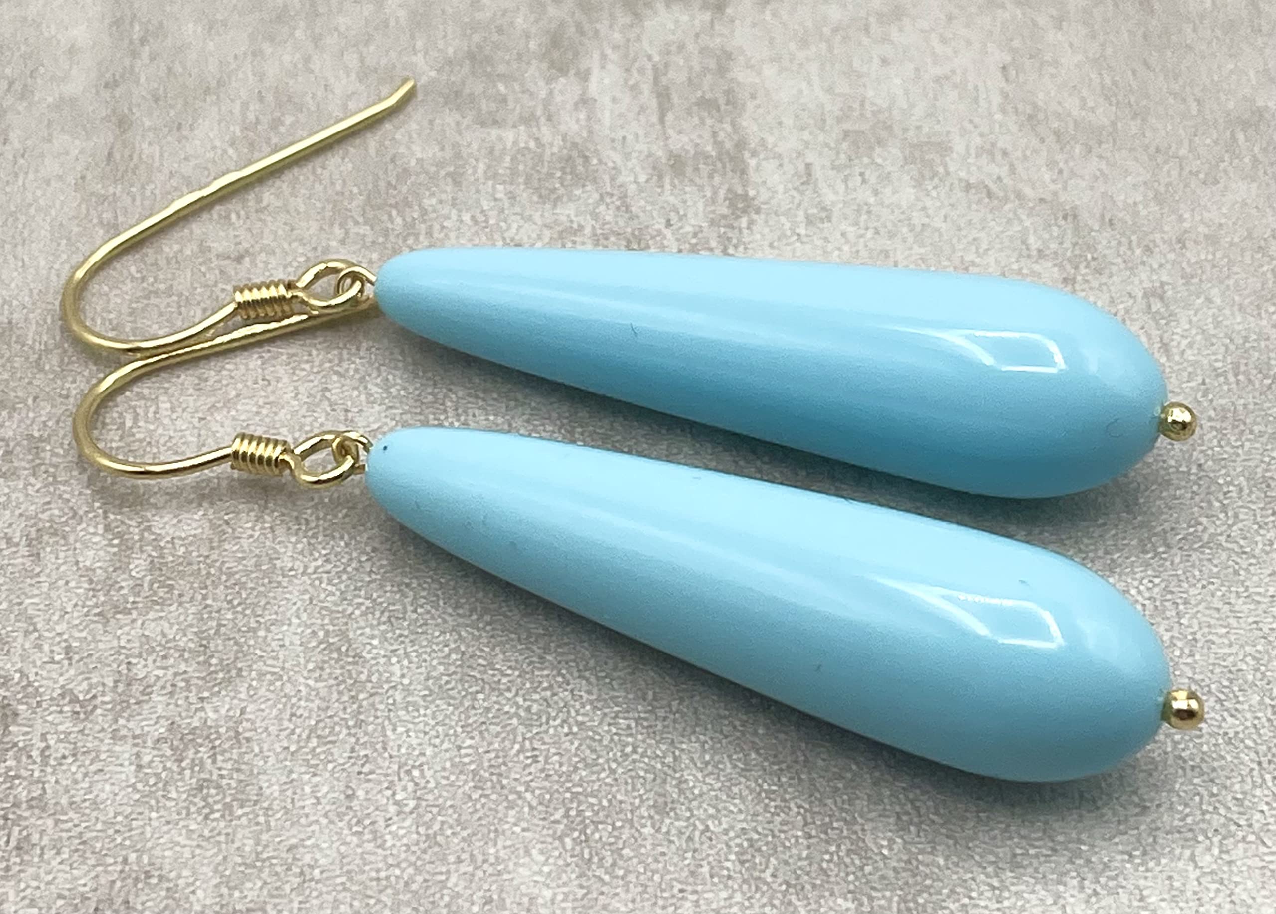 Orecchini con Lunghe Gocce Turchesi, Pendenti Argento Galvanizzato Oro, Gioielli Classici Made in Italy, Bijoux Estate, Regalo per Lei
