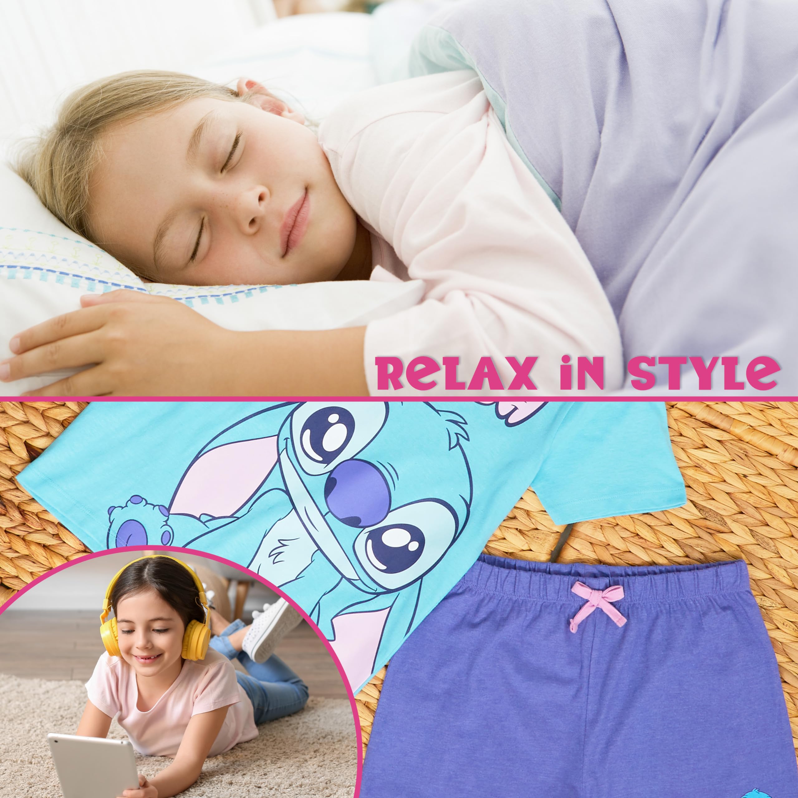Disney Stitch Dziewczęce krótkie piżamy, przytulna, oddychająca odzież codzienna - prezenty Stitch