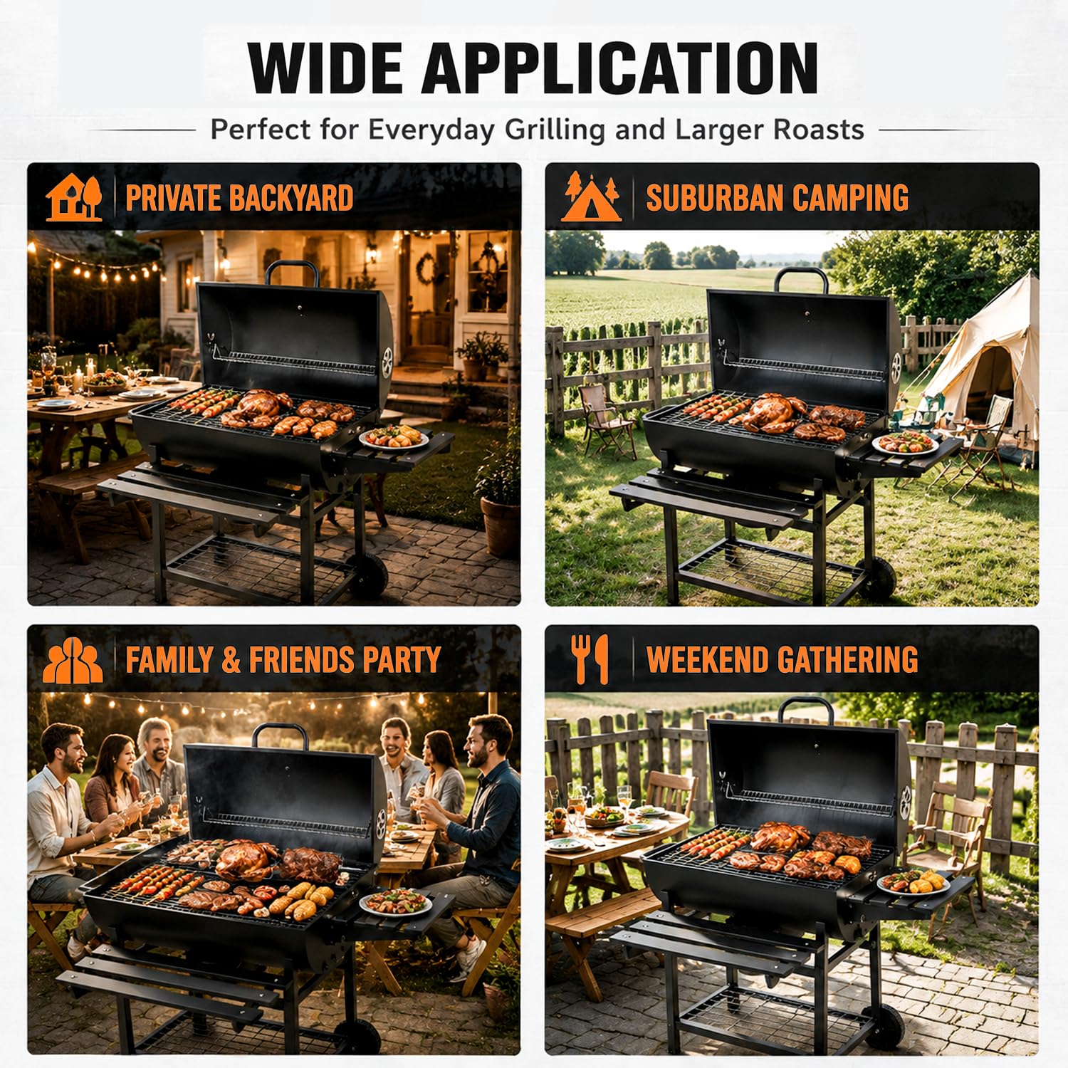Grill węglowy na zewnątrz z wózkiem B | Przenośny grill węglowy idealny na patio, przyjęcia ogrodowe i spotkania na świeżym powietrzu.