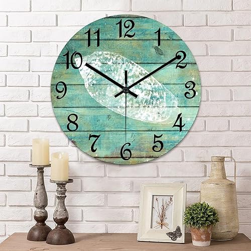 Funlucy Reloj de pared vintage con diseño de concha y estrella de mar, reloj de pared de PVC náutico de 15 pulgadas, reloj rústico de granja,