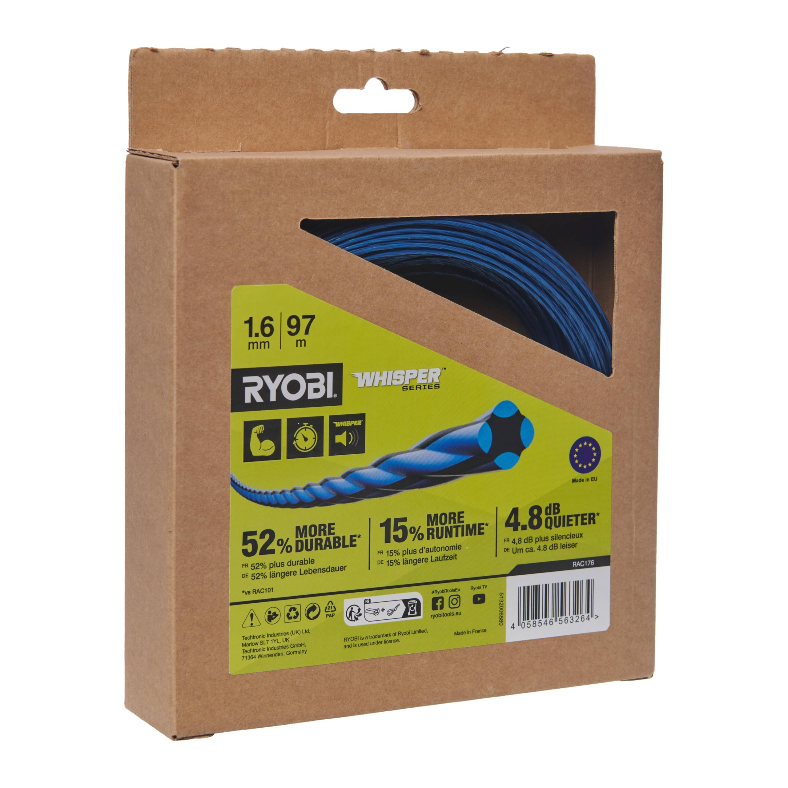 RYOBI - 97 m skręconego drutu Ø 1,6 mm - Uniwersalny dla wszystkich marek - idealny do cięć krawędziowych RYOBI - RAC176