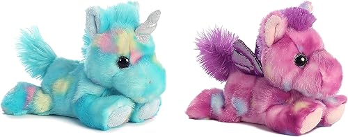 Juego de 2 puf de peluche Aurora de 7 pulgadas, diseño de unicornio y tutti Frutti Pegasus