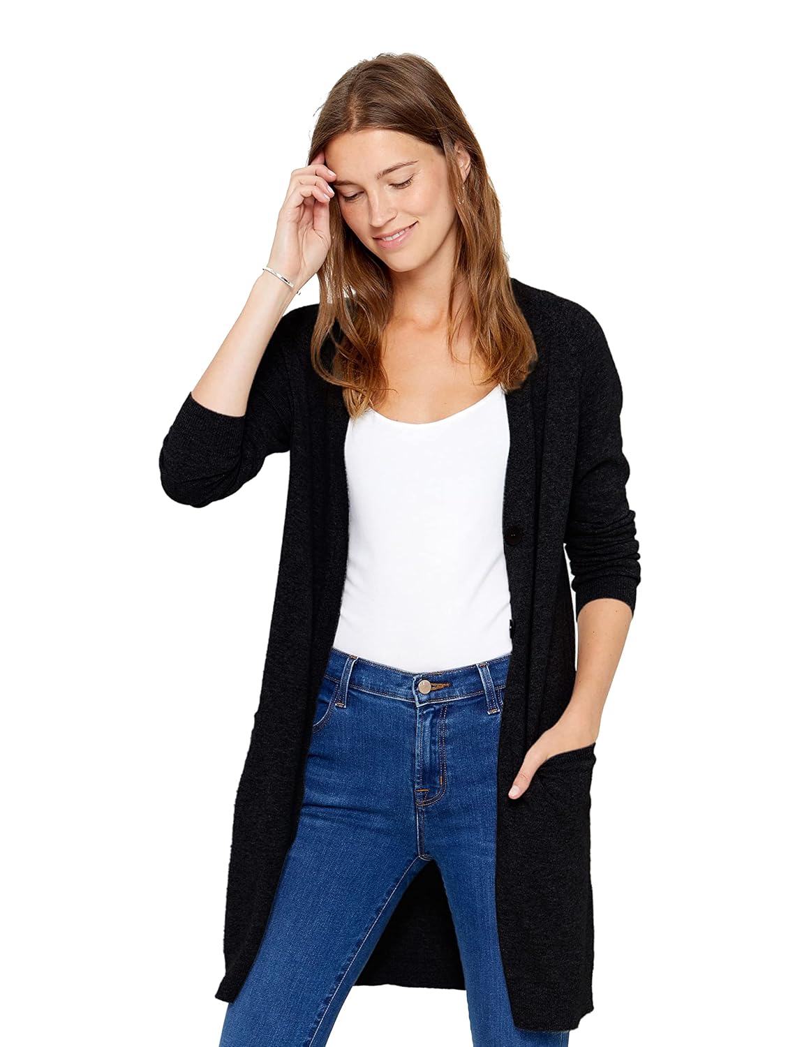 State Cashmere Womens Button Front Cardigan 100 Pure Cashmere V Neck Fashion Sweater Dress with Pockets