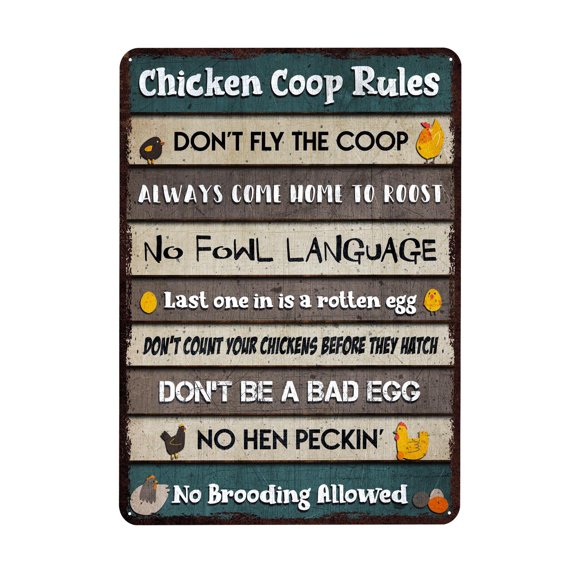 peiyeety Metal Tin Sign Chicken Coop Rules Quote Art Decorative 8x12 Inch Vintage Retro Wall Art Plaque For Farmhouse Backyard Chicken Coop Rustic Wall Decor