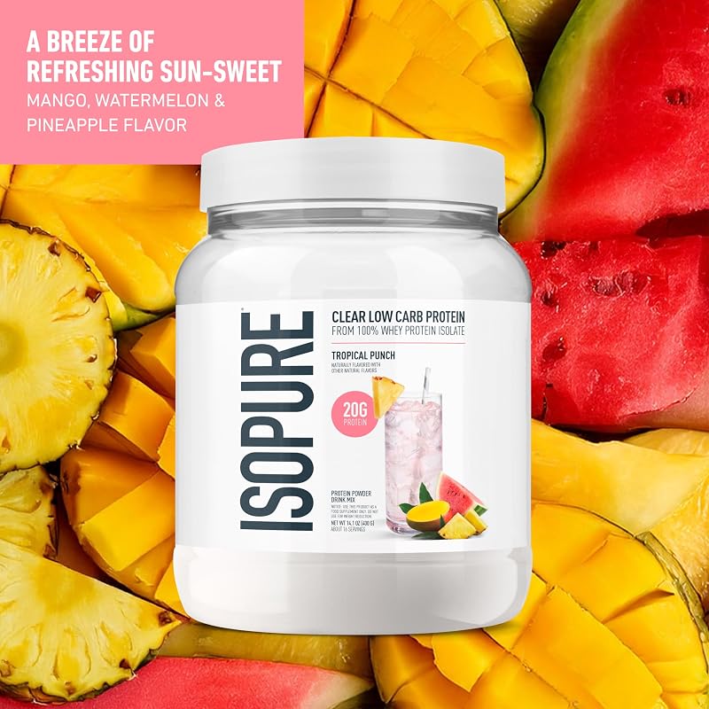 Isopure Clear Whey Isolate Protein Powder, Tropical Punch, 14 Serving | 20g Ultra-Filtered Protein Per Serving, Lactose Free, Gluten Free, 100% Whey Protein Isolate, Naturally Flavored image 3