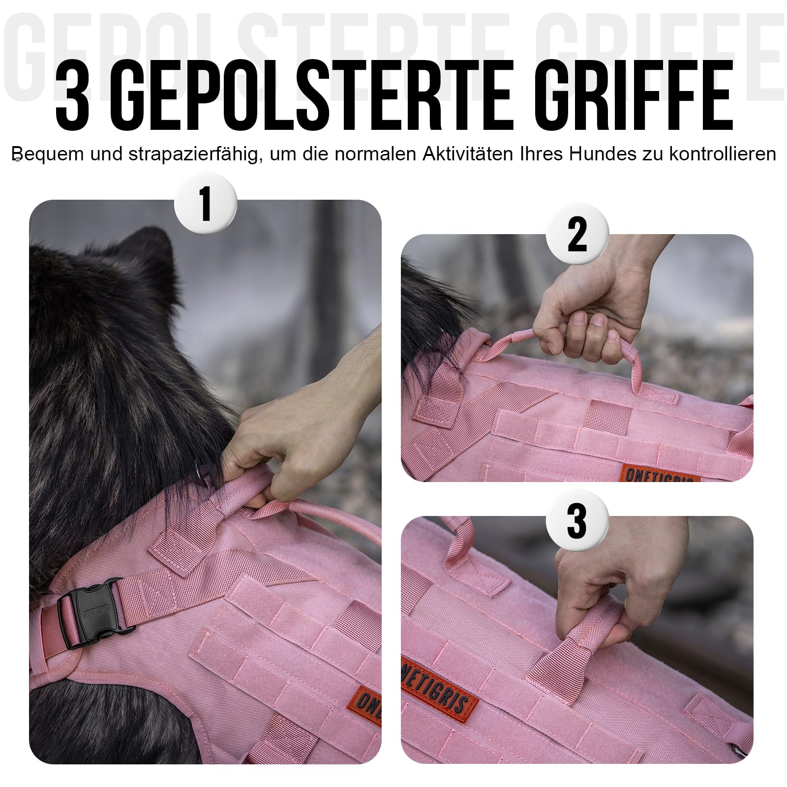 OneTigris Stoviglie per cani, X Destroyer tattiche regolabili, antirottura, con 3 manici, 2 fibbie in metallo (rosa M)