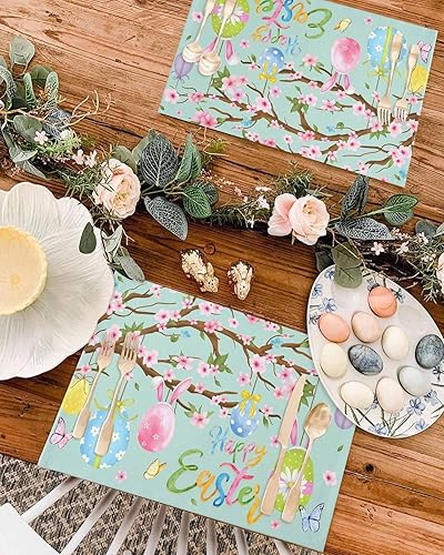 Vista 600 de Juego de 6 manteles individuales rojos para el día de San Valentín, diseño de corazón de San Valentín, resistentes al calor, lavables, manteles