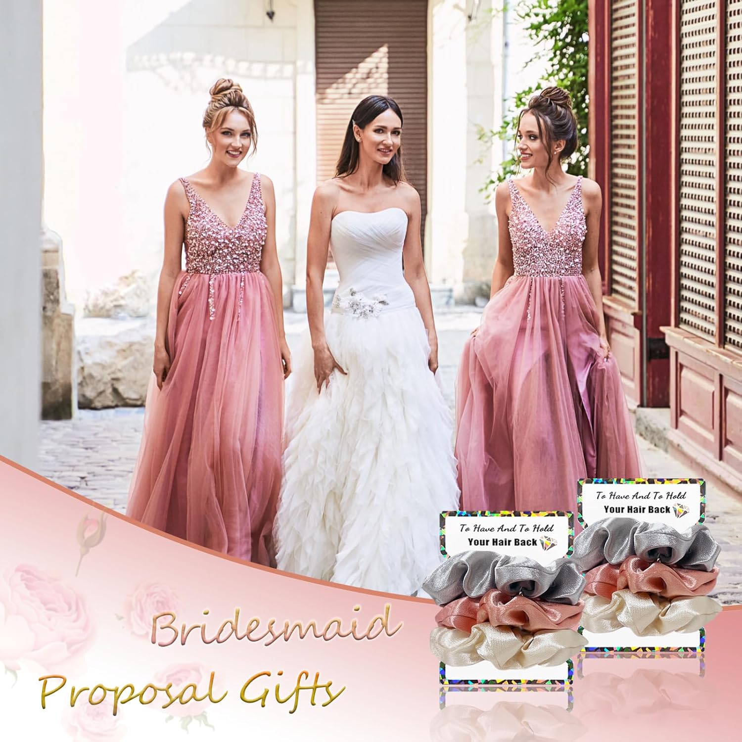 24Pcs Satin Scrunchies, Soft Hair Scrunchies for Bridesmaids, Bridesmaid Proposal Gifts (Rose Gold, Elegant Gray, Beige, Silver, Champagne) - Image 6