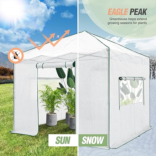 Vista 23 de EAGLE PEAK - Invernaderos emergentes instantáneos, para plantas de interior y exterior, puertas enrollables con cierre y ventanas laterales, 6 x 4