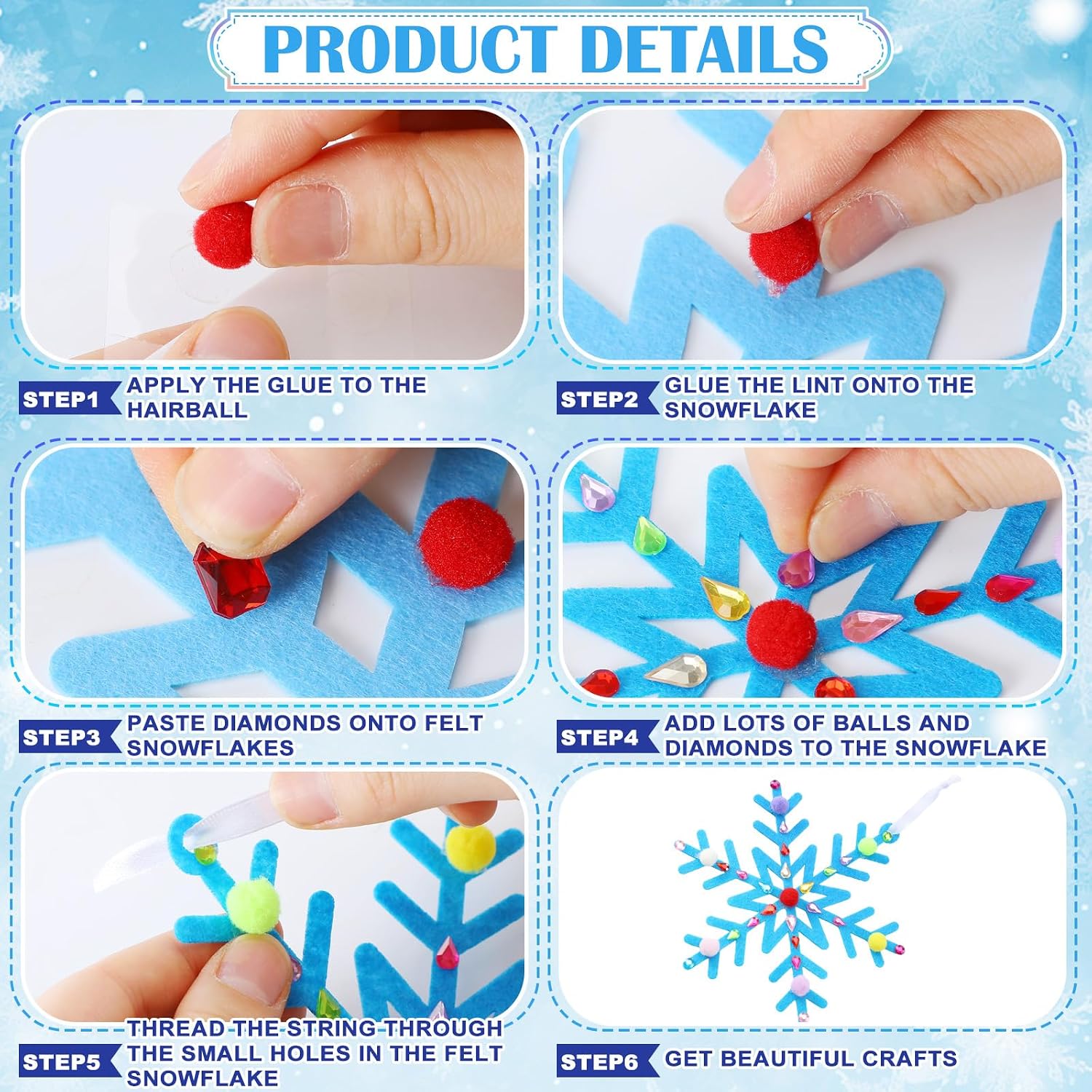 Jetec 72 Set Holiday Snowflake Craft Kit Winter DIY Hanging January Craft Ornaments Snowflake Kit for Christmas Tree Home Activity Decorations Party Favors Home Activities(Bright Color)