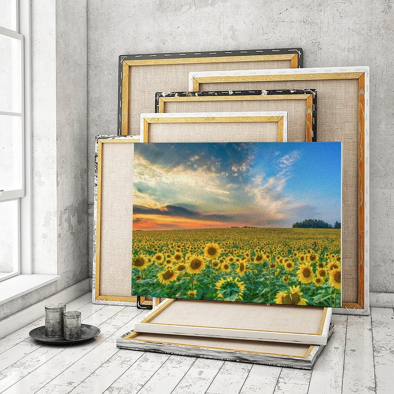 油絵 絵画【夕暮れのひまわり畑】【Ａ4】 Amazon | 夕暮れのひまわり畑 数字キットによる絵画 数字油絵