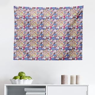 Ambesonne Boho Tapestry, Colorful Curved Tangled Oriental Motifs in Doodle Style Indonesian Folkloric Art, Fabric Wall Hanging Decor for Bedroom Living Room Dorm, 28" X 23", Multicolor