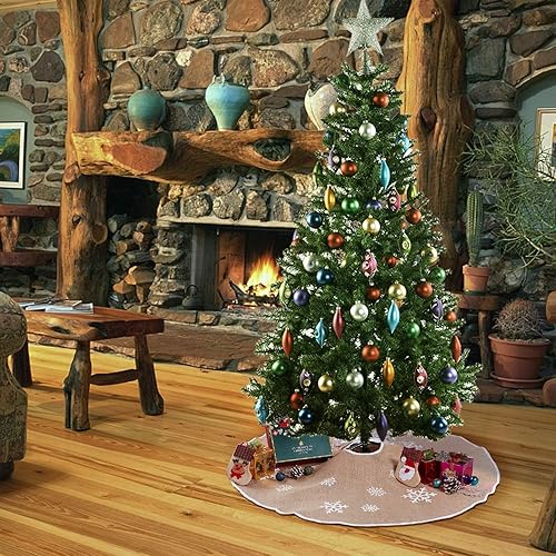 Miniatura 46 de MACTING Falda de árbol pequeño de Navidad, falda de árbol de arpillera roja de 23 pulgadas con copo de nieve blanco impreso para vacaciones, hogar