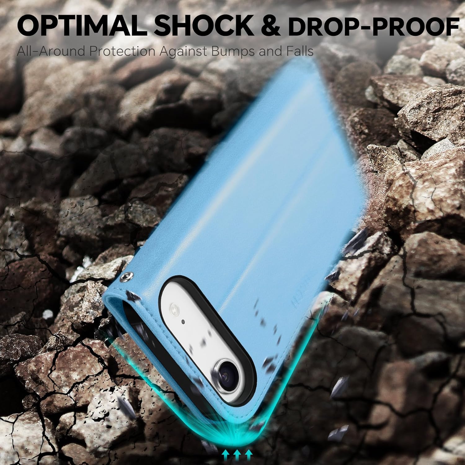 TUCCH Removable Case Wallet for iPhone Air (6.5") 2025, Detachable Wrist Strap, Wireless Charging, Stand, 4 Card Slots RFID Blocking, 2-in-1 Magnetic, PU Leather Shockproof Cover, Pearly Light Blue - Image 6