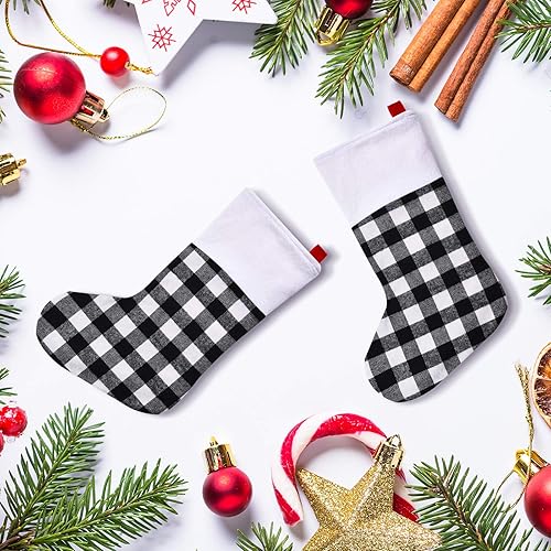 Miniatura 10 de Skylety 6 medias de Navidad a cuadros con puño de felpa, medias clásicas para colgar en la chimenea, para la familia, casa de campo, decoración de