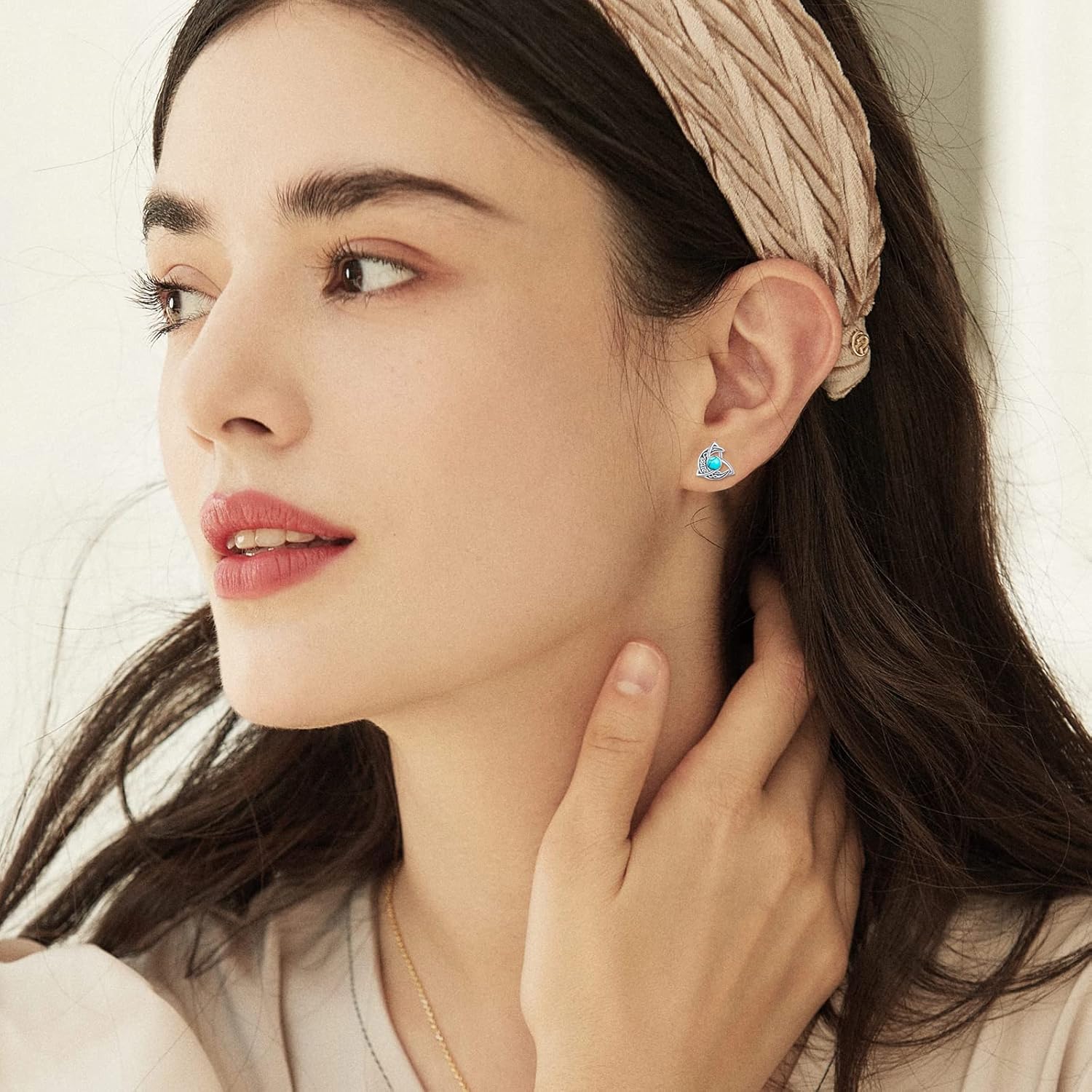 Celtic Moon Stud Earrings 925 Sterling Silver Crescent Earrings Celtic Knot Triangle Vintage Stud Earrings Good Luck irish gifts for women - Image 4