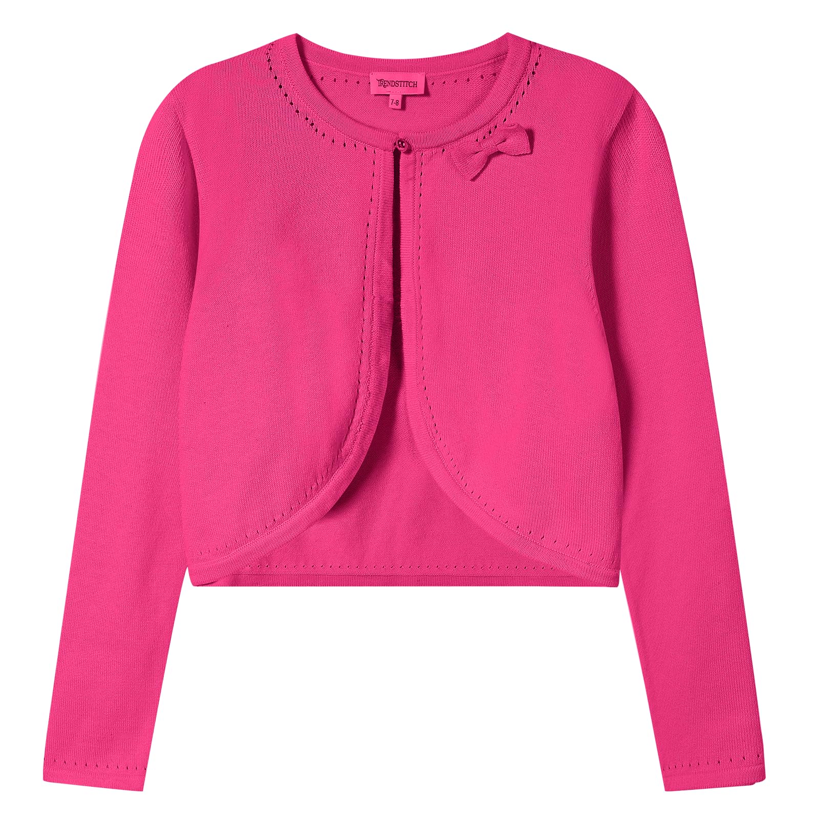 Girls' Cropped Long Sleeve Knitted Bolero Cardigan with Bowknot Button Closure - Kids' Shrug Sweater Jacket Outwear