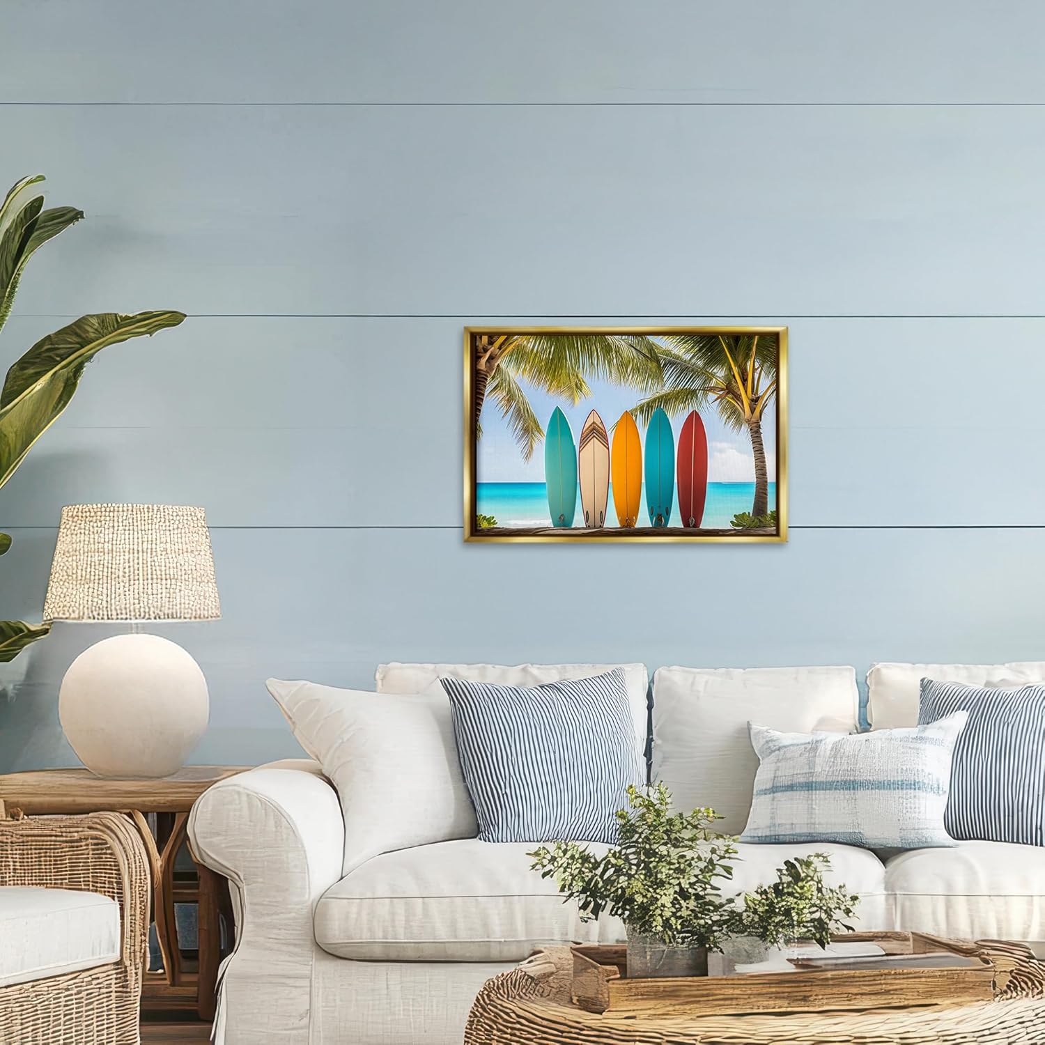 サーフボードギャラリー | USED SURF×SURF MARKET Stupell Industries カラフルなサーフボード ショアライン ゴールドフレームフローター キャンバスウォールアート、L