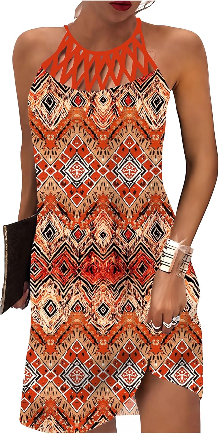 BIRW Summer Dresses for Women 2025 Casual Floral Halter Neck A-line Beach Vacation Sundresses with Pockets