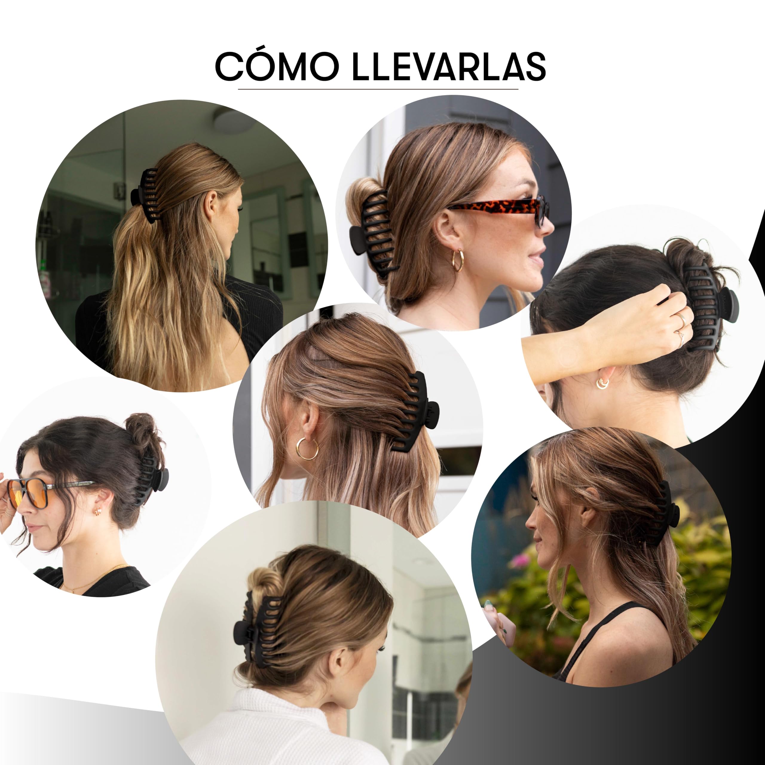 Framar Pinzas Pelo Mujer Grandes – Pinza Pelo Mujer, Pinzas Para el Pelo, Extragrandes, Antideslizantes, Hair Clips, Negro - Paquete de 4
