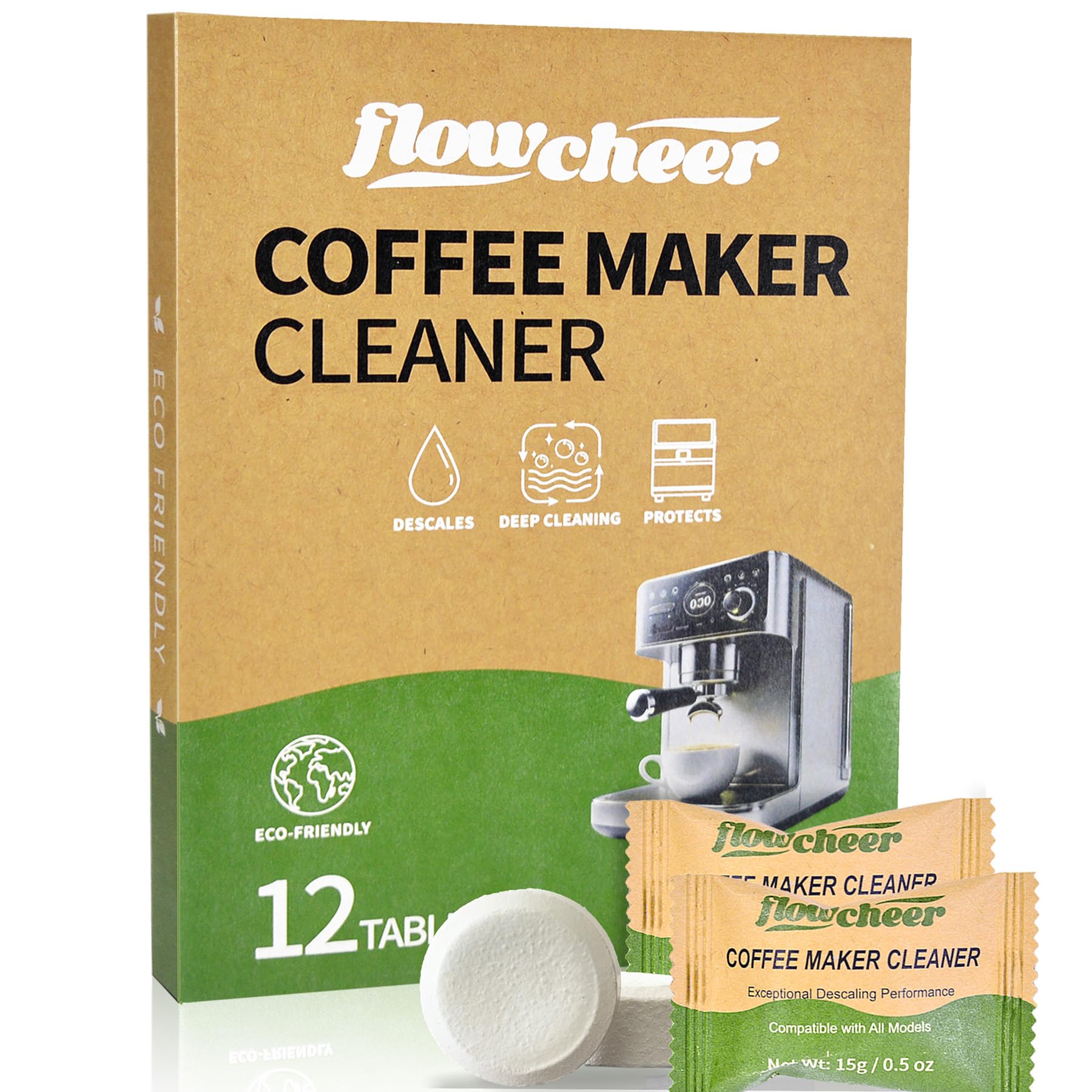 Sponsored Ad - flowcheer Coffee Maker Cleaner & Descaler Tablets 12-Pack - Coffee Machine Tablets for Keurig,Nespresso,Jura, Breville, Ninja, Deep Cleaning Coffee Pot Cleaner and Descaler for All Espresso Machines