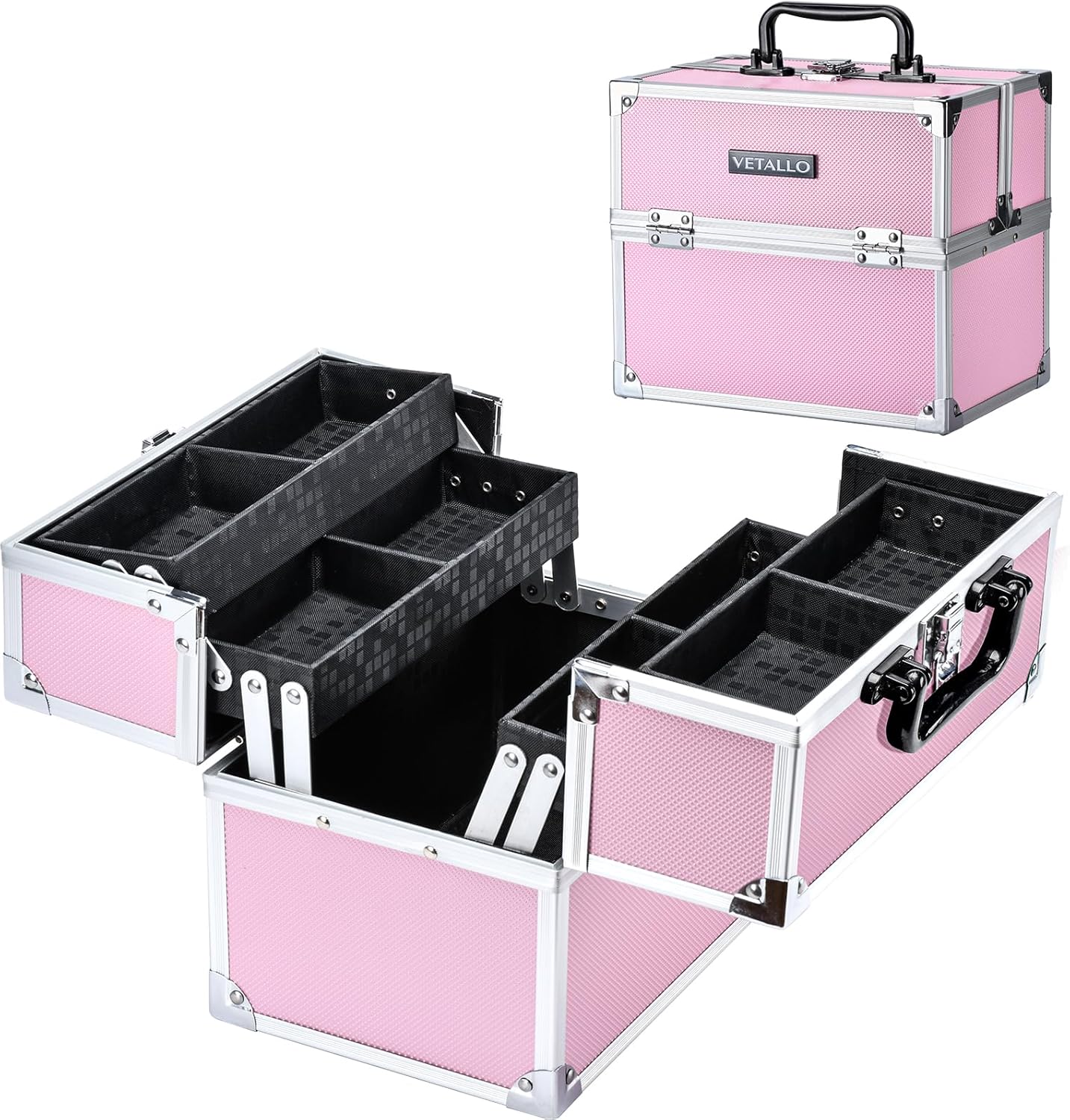 VETALLO Large Makeup Train Case, Travel Makeup Box Organizer I Portable Makeup Case Organizer I Travel Jewelry Case Organizer I Makeup Box Gifts for Her Women Bestie Manicurist I Pink VETALLO Large Makeup Train Case, Travel Makeup Box Organizer I Portable Makeup Case Organizer I Travel Jewelry Case Organizer I Makeup Box Gifts for Her Women Bestie Manicurist I Pink