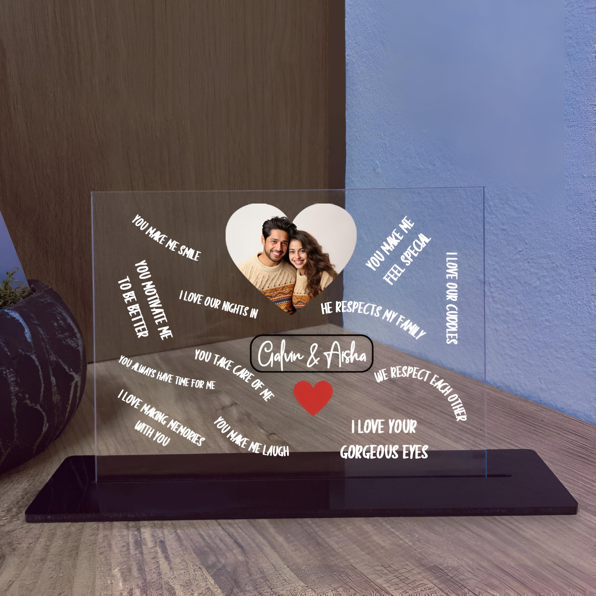 Shaivya Customized Couple names with reasons why I loveYou | Besties Photo Plaque customized names | quotes, dates Tabletop 9x7 inches