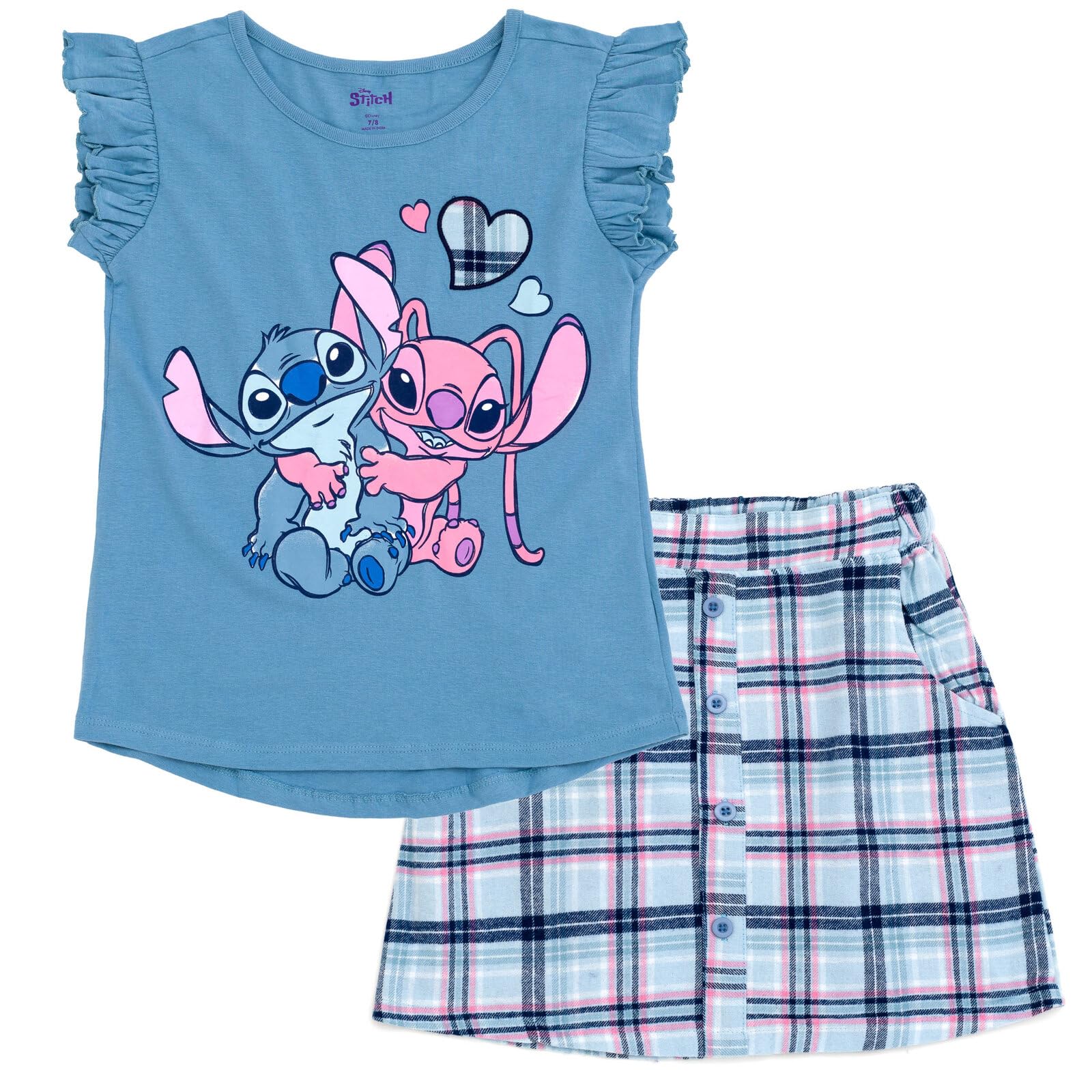 Disney Lilo & Stitch The Aristocats Minnie Mouse Girls T-Shirt and Plaid Skirt Toddler to Big Kid
