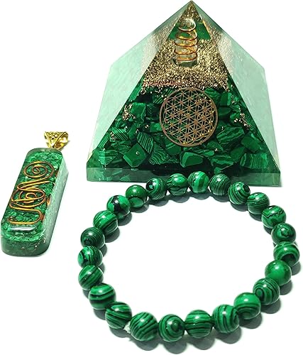 Pulsera y colgante de pirámide de orgón de flor de la vida, Resina Cristales naturales Resina, Ágata