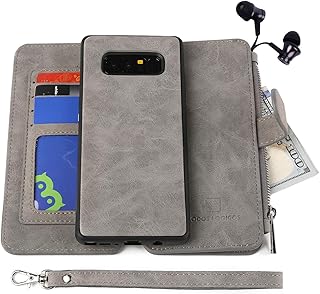 MODOS LOGICOS Case for Samsung Galaxy Note 8, [Detachable Wallet Folio][2 in 1][Zipper Cash Storage][14 Card Slots 1 Photo Window] PU Leather Purse with Removable Inner Magnetic TPU Case - Grey