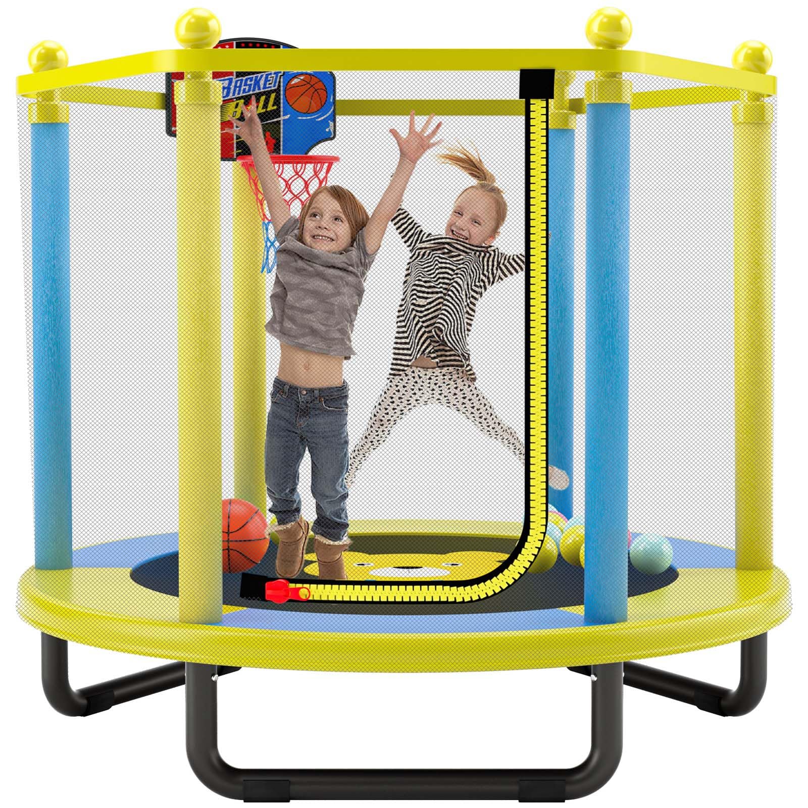 Trampoline for Kids, 5FT Toddler Trampoline with Safety Enclosure Net, Outdoor/Indoor Kids Trampoline with Basketball Hoop, Mini Trampoline Toys, Birthday Gifts for Kids, Age 1-8