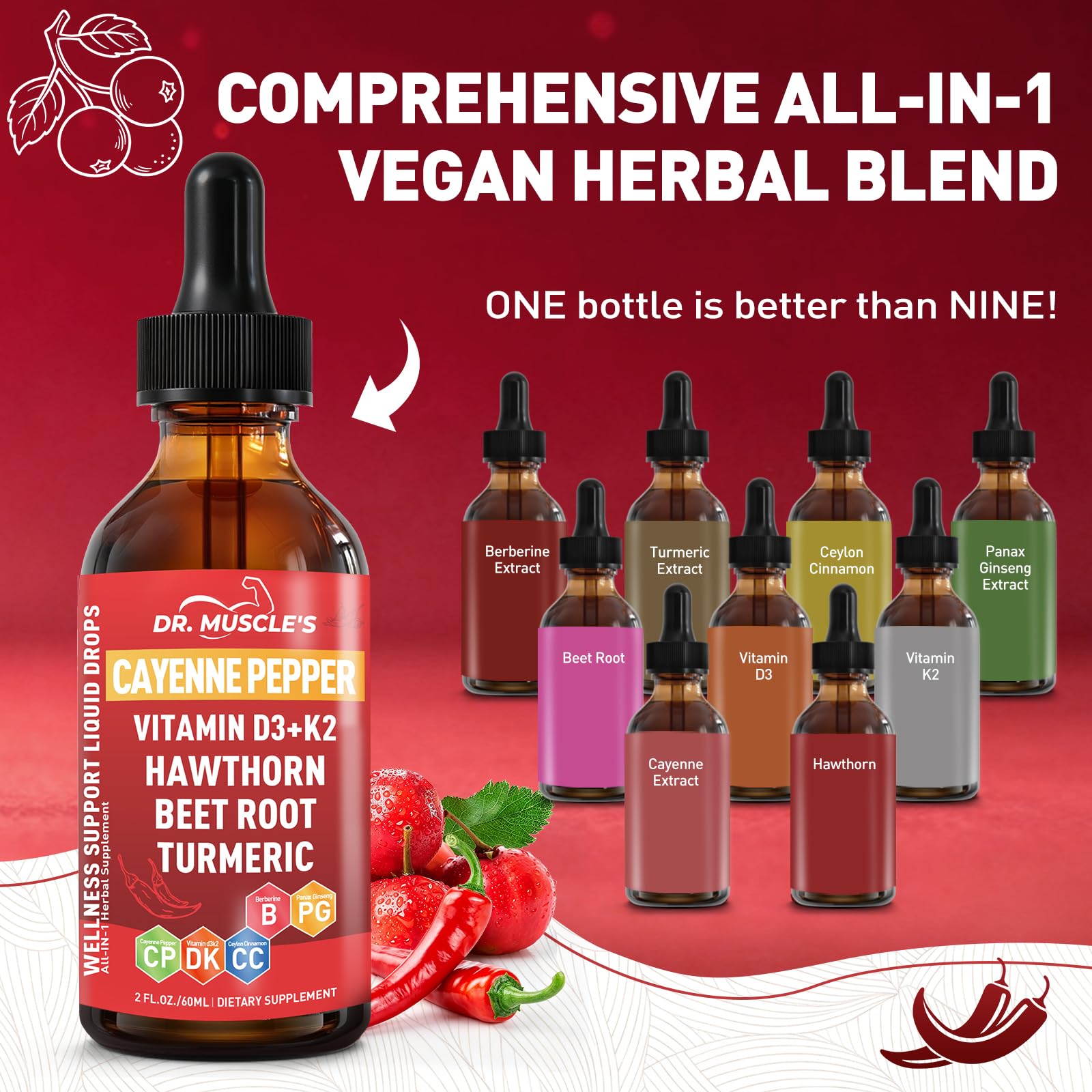 Cayenne Pepper Supplement Liquid Drops, Hawthorn Beet Root Ceylon Cinnamon — Amazon image 2