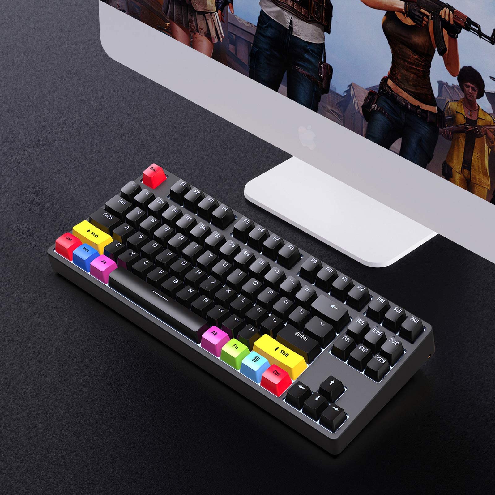 Mechaniczna Klawiatura do Gier Stylowa, Ergonomiczna 87 Klawiszy Klawiatura Sublimacyjna do Biura Gier, materiał ABS (BLACK)