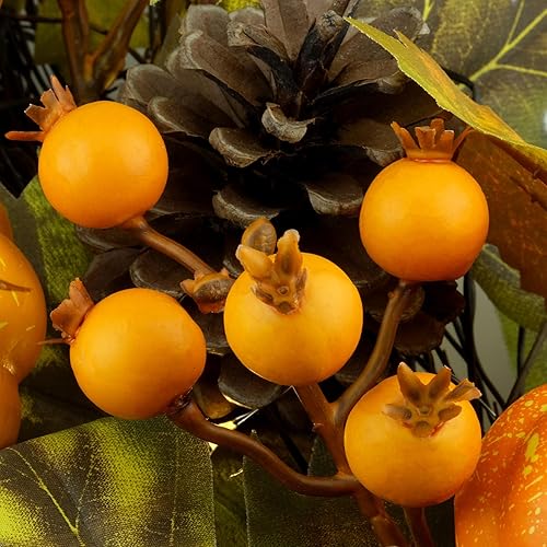 Miniatura 8 de YULETIME Botín decorativo de lágrima preiluminado de 24 pulgadas, guirnalda temática de otoño a pilas con luces de hadas, calabaza pequeña