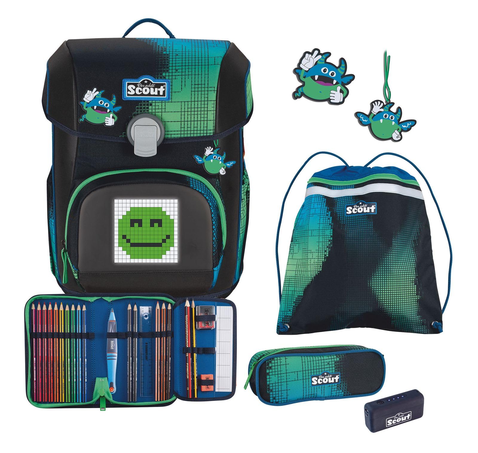 SCOUT Schulranzen Movie Star Neo Set 4-teilig Blue Pixel blau