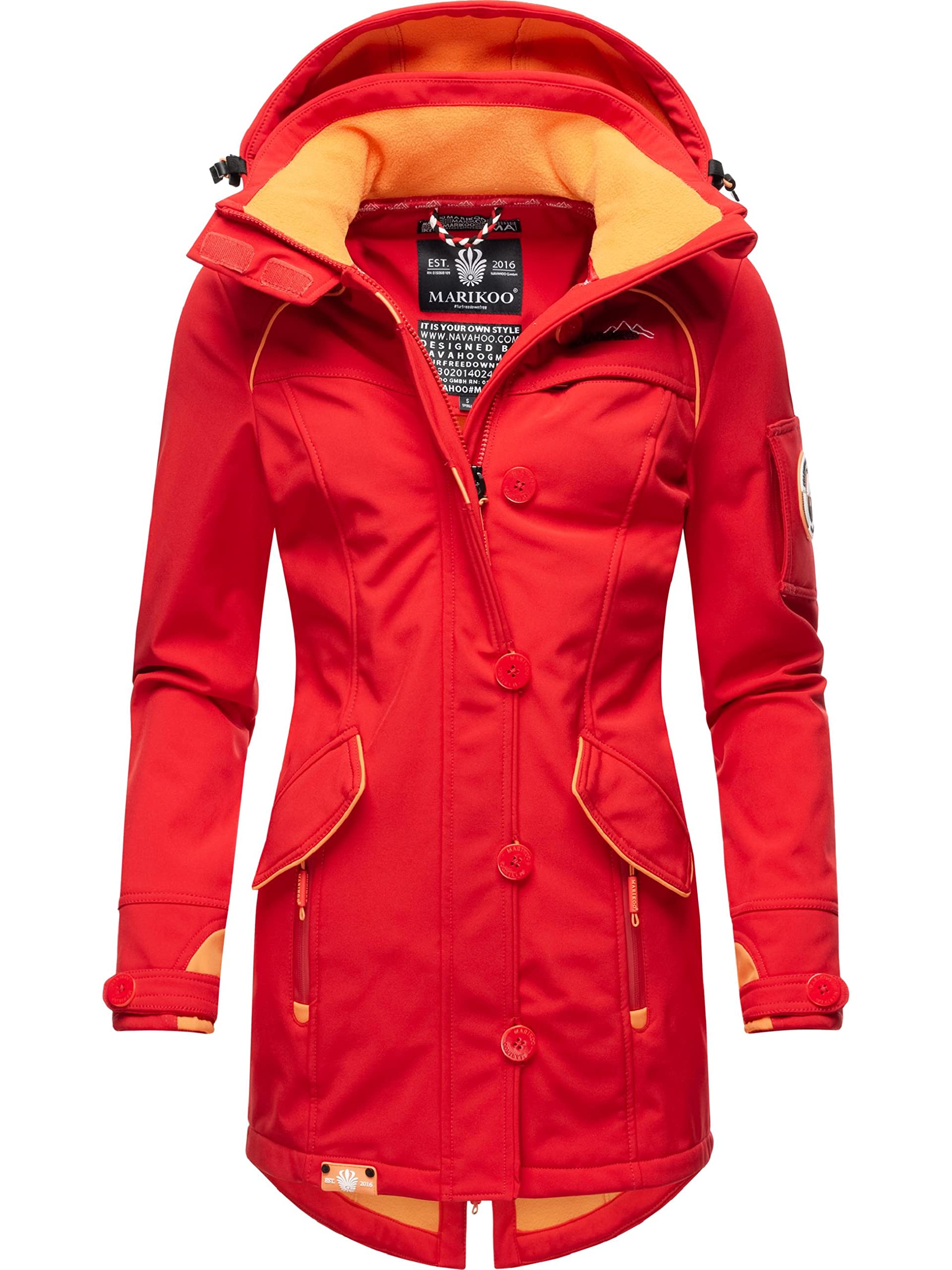 Marikoo Women's Red Soulinaa Softshell Parka Transition Jacket Rain Jacket With Hood Xs - 3XL, M