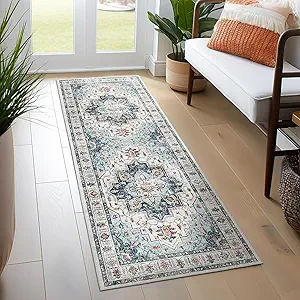 Madane Washable Runner Rug - 2x6 Rug Runners for Hallways 6 Feet Non Slip Vintage Kitchen Runner Rug Ultra-Thin Bathroom Runner Rugs Carpet Laundry Room Bedroom (2x6ft, Blue)