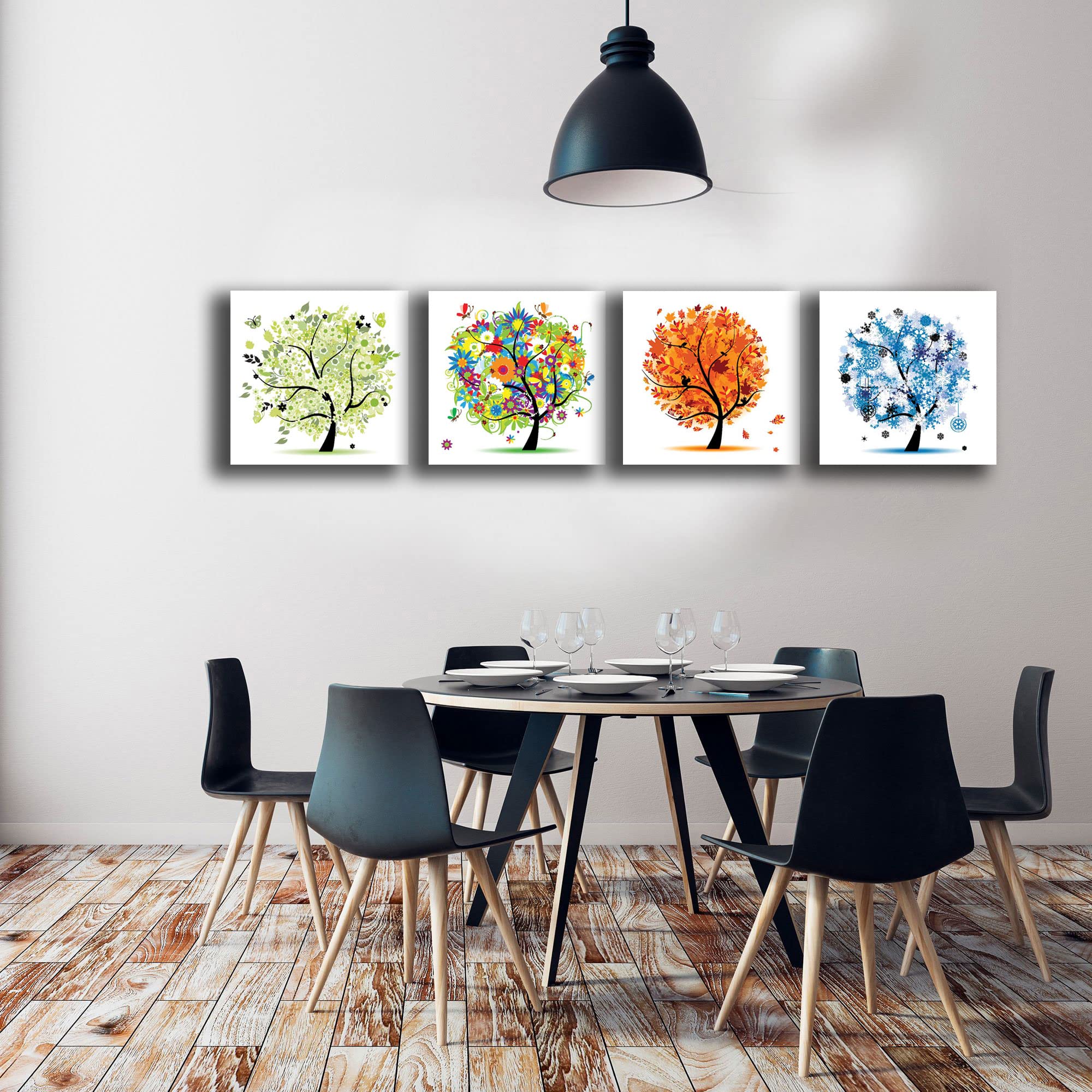 Quadri Moderni 4 pezzi Albero della vita 4 stagioni Klimt Style Stampa Tela CANVAS Arredamento Arte XXL Arredo soggiorno salotto camera letto cucina ufficio bagno bar ristorante (4 pezzi 30x30 cm)